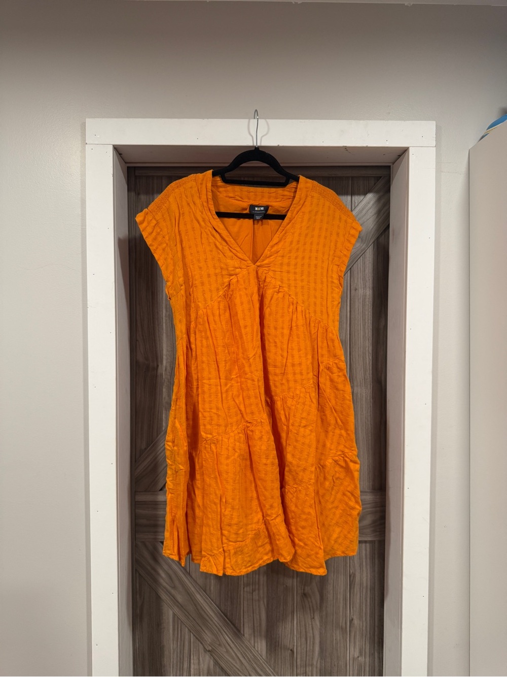 Anthropologie Orange Textured V‑Neck Mini Dress